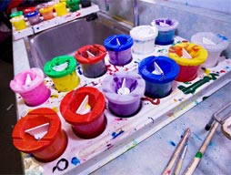 Pots of paint in tray